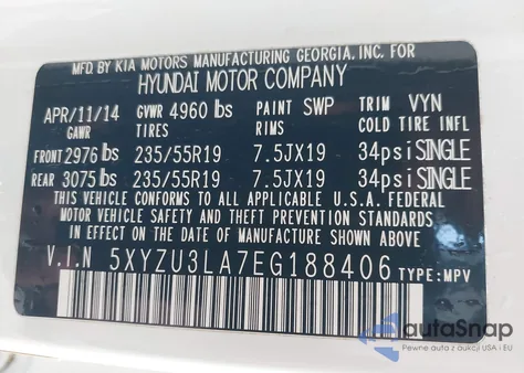 2014 Hyundai Santa Fe Sport 2.0L Turbo from USA, damaged, VIN 5XYZU3LA7EG188406